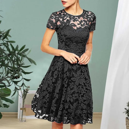 CM | Elegante más tamaño mini vestido de verano A-line escote redondo estilo