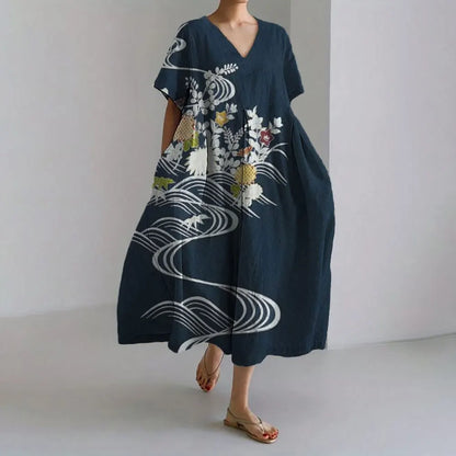 CM | Plus-Size Vestido de verano holgado con bolsillo y cuello en O Elegante vestido maxi de verano