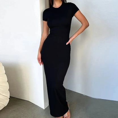 CM | Bodycon maxi vestido con mangas cortas