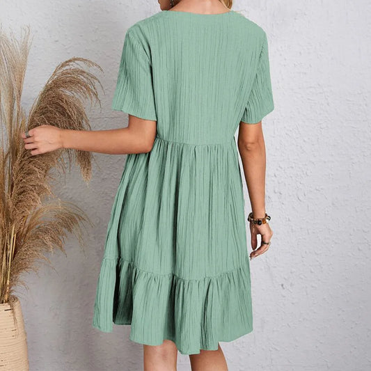 CM | Minivestido boho de moda con dobladillo de volantes