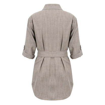 CM | Elegante Mini Vestido Profundo Cuello en V 3/4 Manga Mujeres Moda