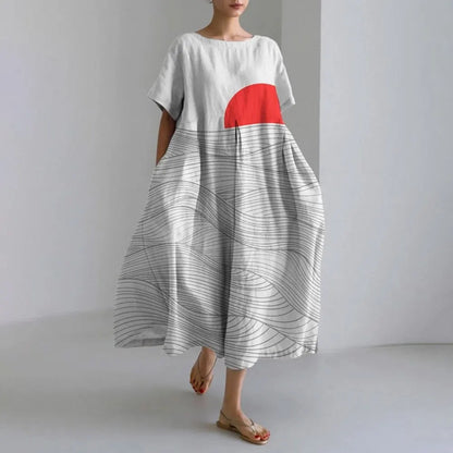 CM | Plus-Size Vestido de verano holgado con bolsillo y cuello en O Elegante vestido maxi de verano