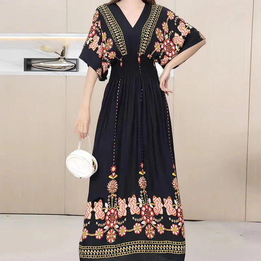 CM | maxi vestido boho con estampado floral y mangas kimono