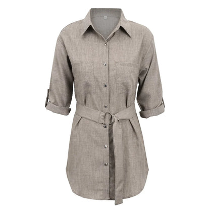 CM | Elegante Mini Vestido Profundo Cuello en V 3/4 Manga Mujeres Moda