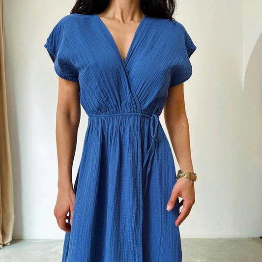 CM | Maxi vestido con escote en V y mangas cortas