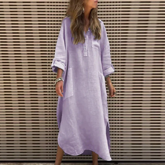CM | Vestido maxi casual en mezcla de algodón