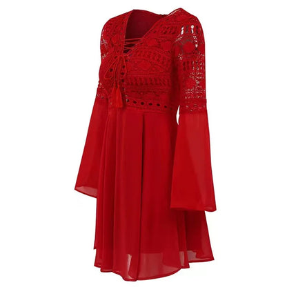 CM | Mujer A Line Vestido Corto Mini Vestido Manga Larga Ruffle V-Neck