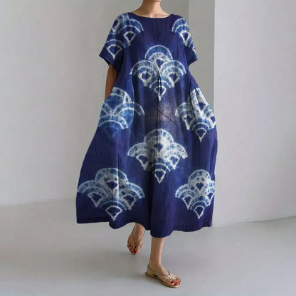 CM | Plus-Size Vestido de verano holgado con bolsillo y cuello en O Elegante vestido maxi de verano
