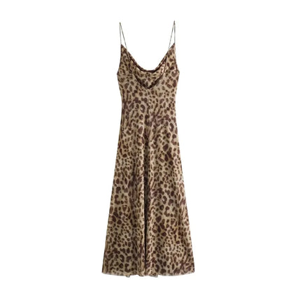 CM | Maxi vestido con estampado de leopardo y tirantes finos