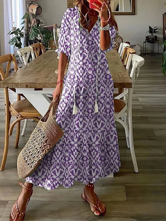 CM | Vestido midi con estampado boho y manga corta