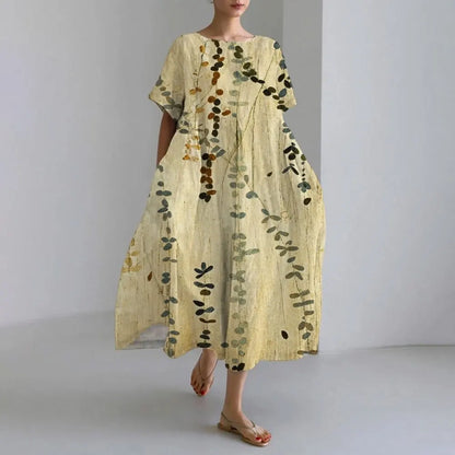 CM | Plus-Size Vestido de verano holgado con bolsillo y cuello en O Elegante vestido maxi de verano