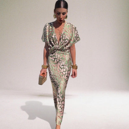 CM | Glamuroso maxi vestido con escote en V para mujer