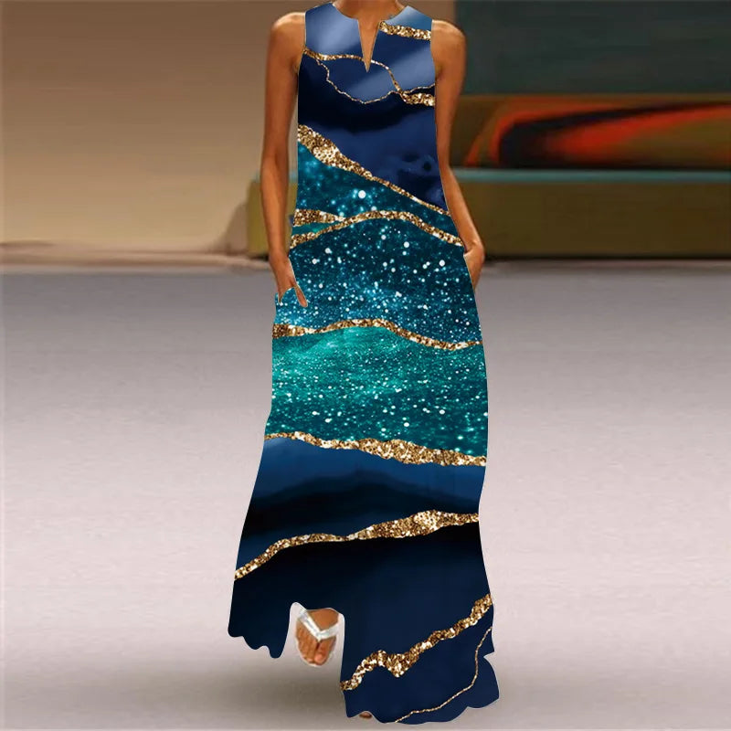 CM | Verano Sexy Maxi Vestidos Mujeres Sin Mangas Cuello en V Túnica Fiesta 2025 Retro Loose Beach Vestidos Y2k S-5XL