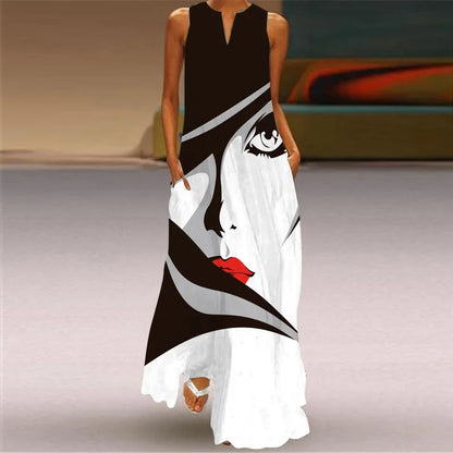 CM | Verano Sexy Maxi Vestidos Mujeres Sin Mangas Cuello en V Túnica Fiesta 2025 Retro Loose Beach Vestidos Y2k S-5XL