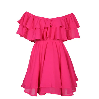CM | Mujeres Vestido de Verano Manga Corta Off Shoulder Mini Vestido Ruffled A Line Beach Dress for Casual and Vacation Wear