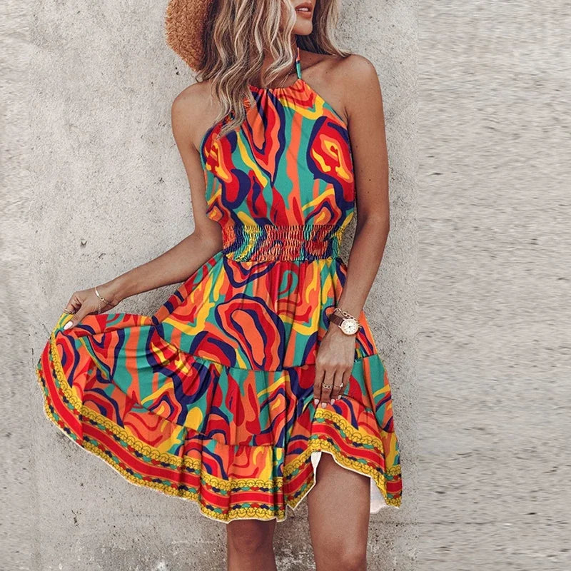 CM | Minivestido estampado irregular sin espalda