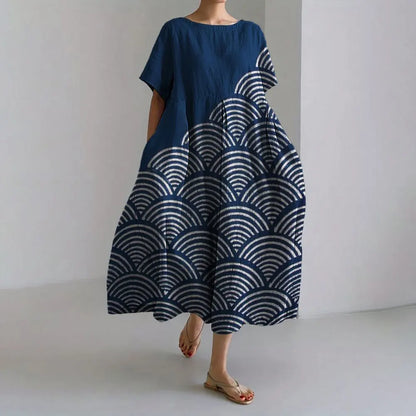 CM | Plus-Size Vestido de verano holgado con bolsillo y cuello en O Elegante vestido maxi de verano