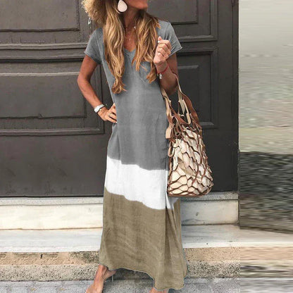 CM | 2024 moda cuello en v jersey de manga corta vestido boho