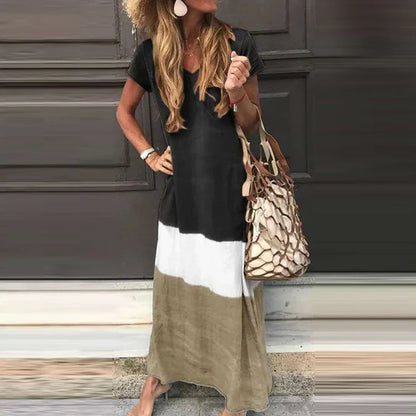 CM | 2024 moda cuello en v jersey de manga corta vestido boho