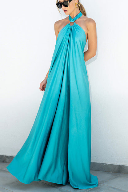 CM | Elegante y fabuloso maxi vestido de fiesta / vocación satinado halter sin espalda