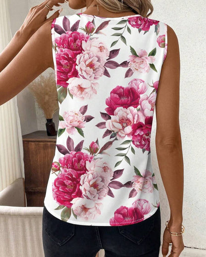 CM | A Blusa sin mangas de escote redondo con estampado de rosas