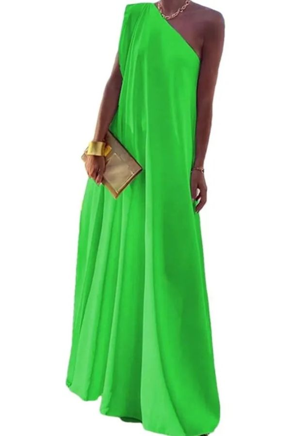 CM | Elegante maxi vestido asimétrico para mujer con un hombro