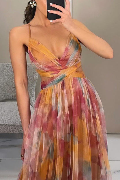 CM | Donita- Elegante vestido largo con lazada y estampado