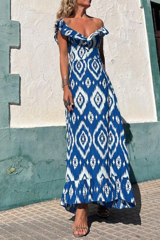 CM | TUNISIA VESTIDO LARGO ESTAMPADO AZUL