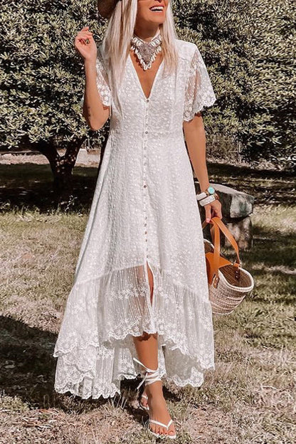 CM | Vestido entallado con cuello en V Vestido midi de encaje floral