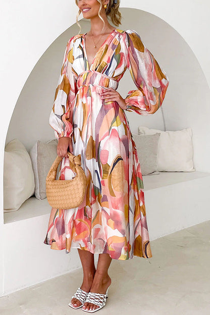 CM | Eclipse Season maxi vestido estampado de manga larga con mangas fluidas