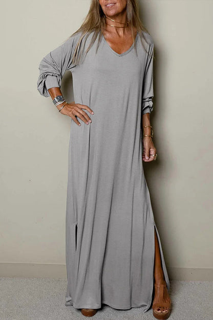 CM | Ladies Vestido maxi casual con escote en V