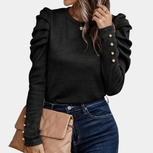 CM | Alva Blusa lisa de mujer con mangas abullonadas