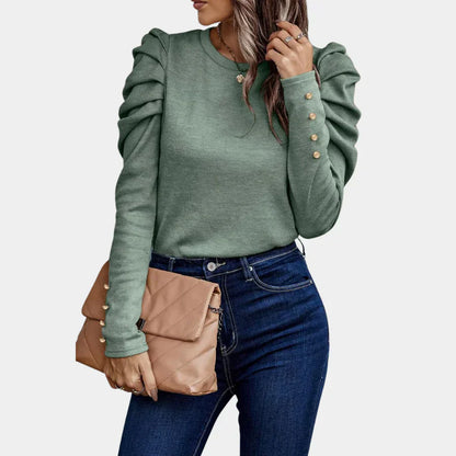 CM | Alva Blusa lisa de mujer con mangas abullonadas