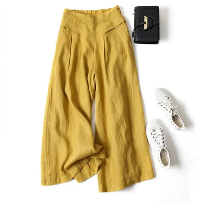 CM | Pantalones anchos de algodón y lino