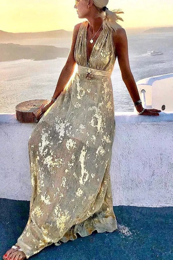 CM | Golden Sunset Stories maxi vestido con escote en V