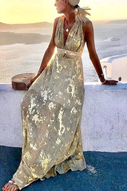 CM | Golden Sunset Stories maxi vestido con escote en V