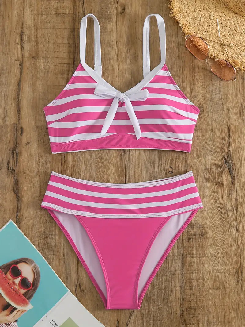 CM | Bikini sexy con estampado de rayas y nudo en V