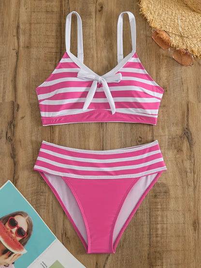 CM | Bikini sexy con estampado de rayas y nudo en V