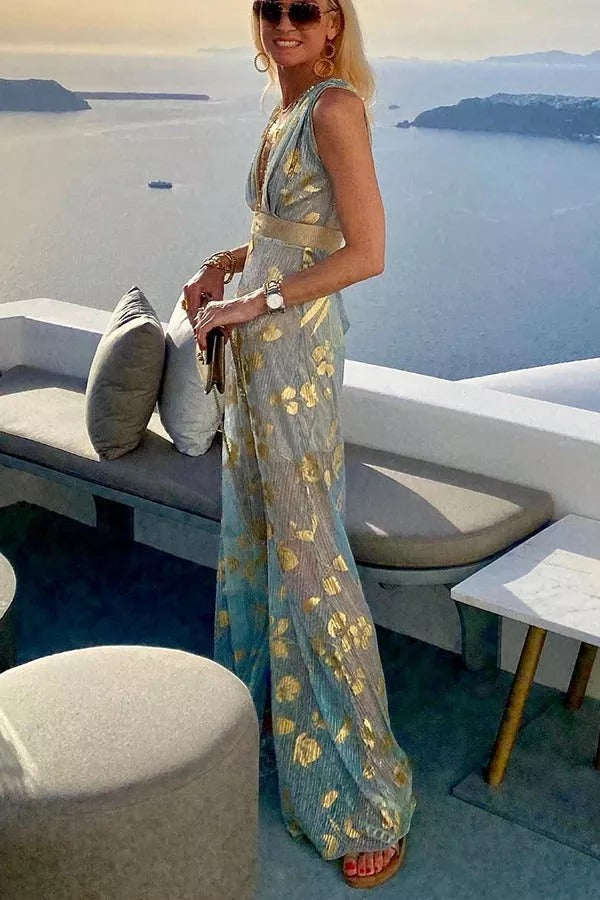 CM | Golden Sunset Stories maxi vestido con escote en V