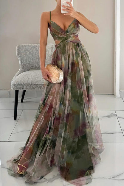 CM | Donita- Elegante vestido largo con lazada y estampado