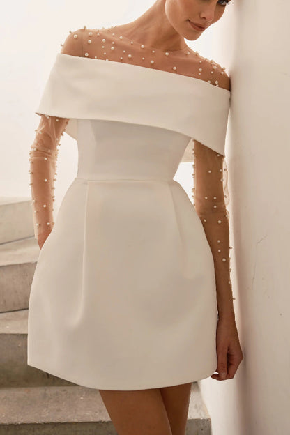 CM | Elegante Noche Solapa Bandeau Cinturón Desmontable Bolsillo Mini Vestido