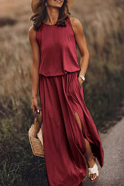CM | Giselle Vestido maxi de corte holgado con abertura