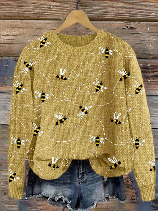 CM | Acogedor jersey de punto con bordado de abejas voladoras