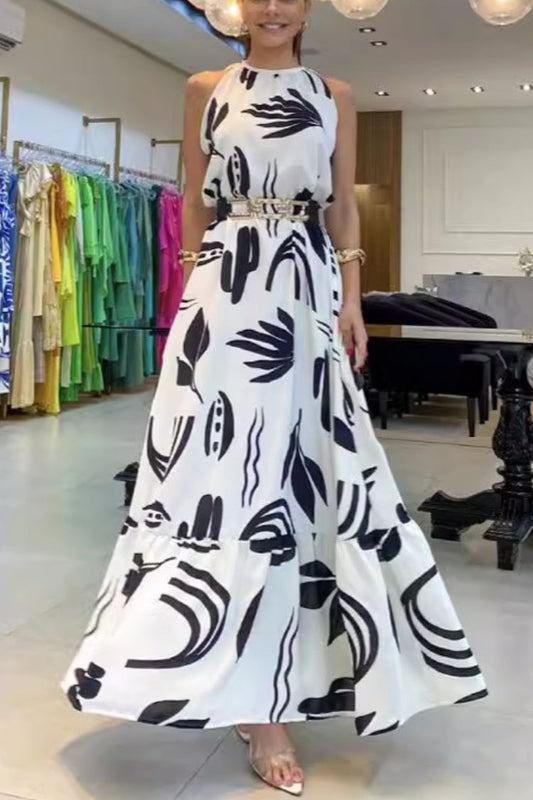 CM | Escote redondo Vestido maxi estampado sin mangas