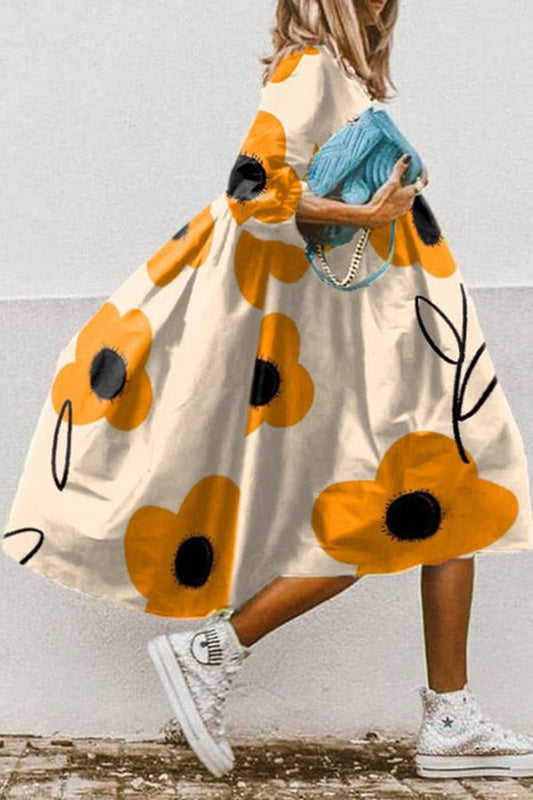 CM | Vestido midi vintage con estampado floral y bajo alto