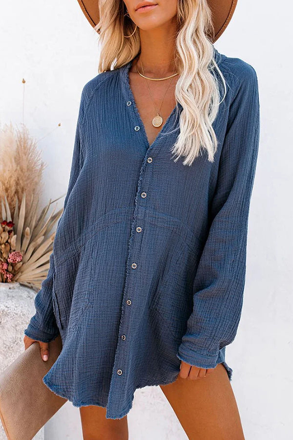 CM | Chaqueta suelta de longitud media Casual Camisa de color sólido Mini Vestido