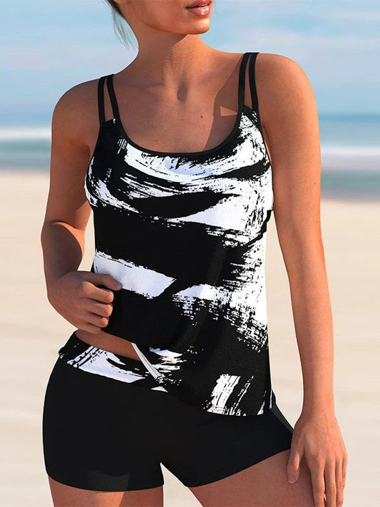 CM Tallas Grandes Traje de baño tankini rayas claro sin mangas
