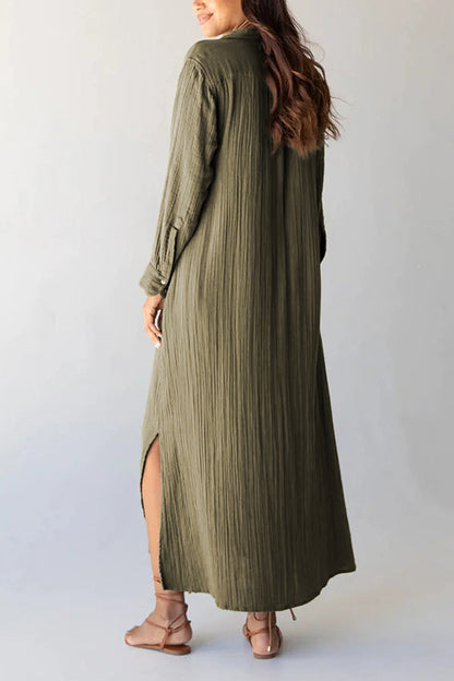 CM | Green Vestido maxi suelto con pliegues y abertura lateral