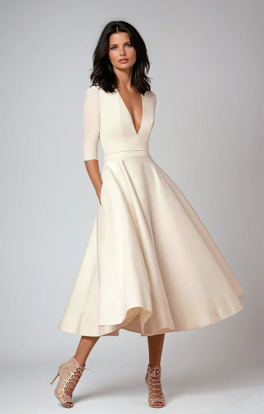 CM | elegante vestido midi de aspecto vintage para mujer