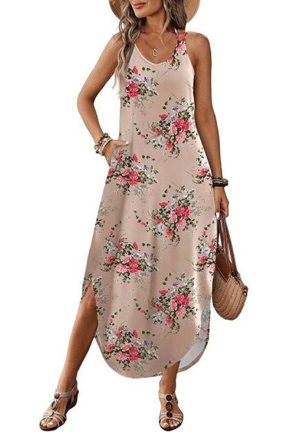 CM | Casual V-cuello halter hendidura bohemio playa resort maxi vestido